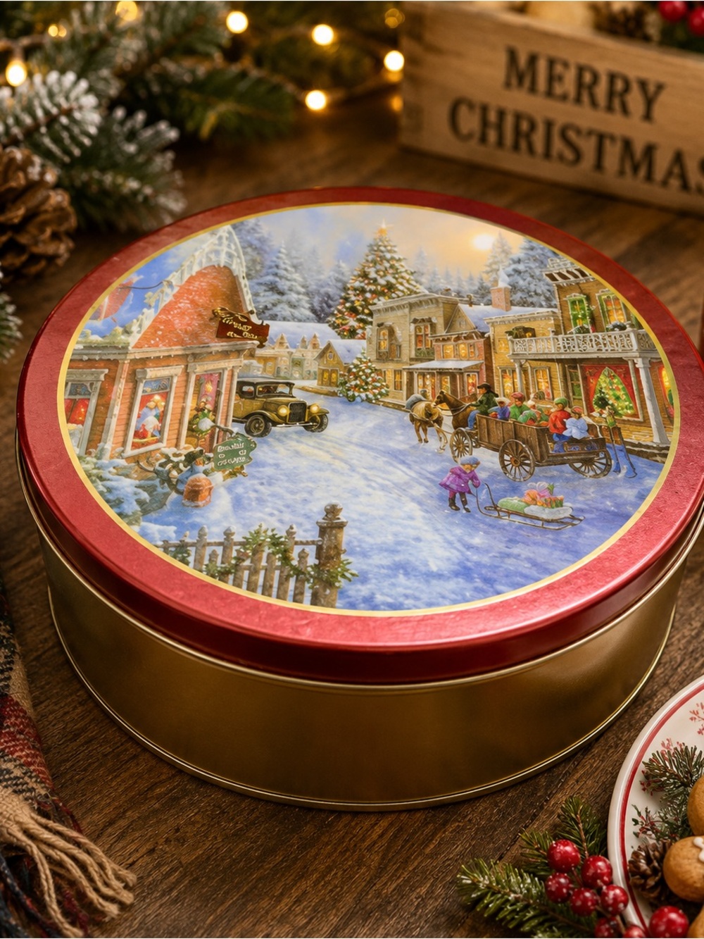 Figi’s Christmas Village Cookie Tin Nicky Boehmel Holiday Storage Decor
